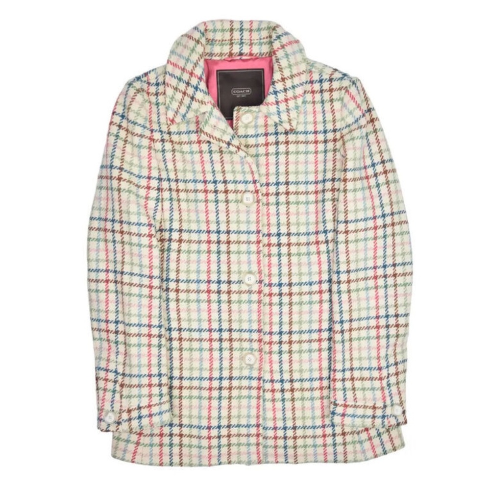 COACH Tattersall Wool Button Coat Jacket Sz M